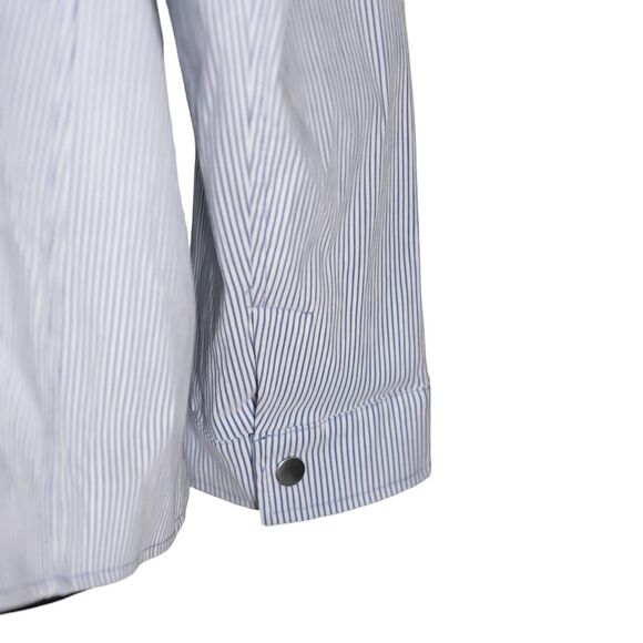 Chico's Women's Jacket Blue White Striped Snap Button Stretch Blazer 3 US XL/16 - Picture 9 of 9